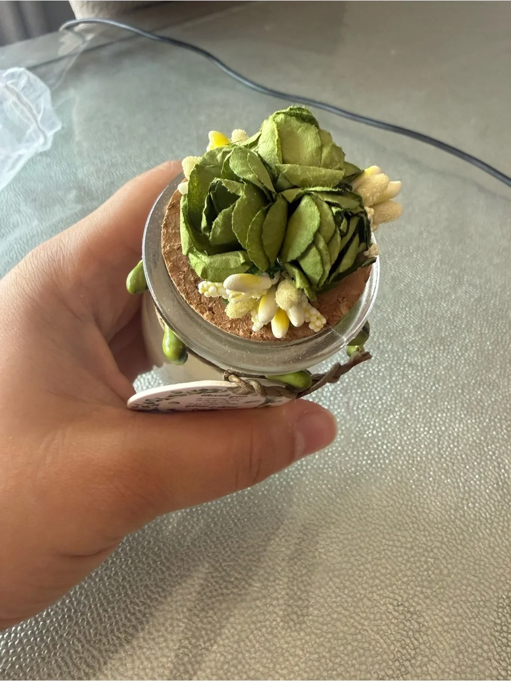 Custom made candle in a glass container